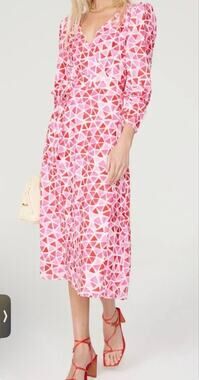 Area Stars Diamond Wrap Dress in Pink Medium NWOT Midi romantic